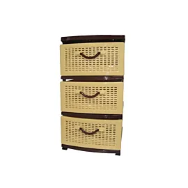 Dulap 3 sertare din plastic imitatie ratan crem-maro