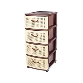 Dulap 4 sertare plastic tip ratan, maro-crem