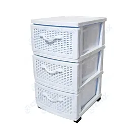 Dulap plastic 3 sertare din plastic imitatie ratan alb