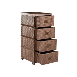 Dulap plastic depozitare tip ratan, 4 sertare, maro